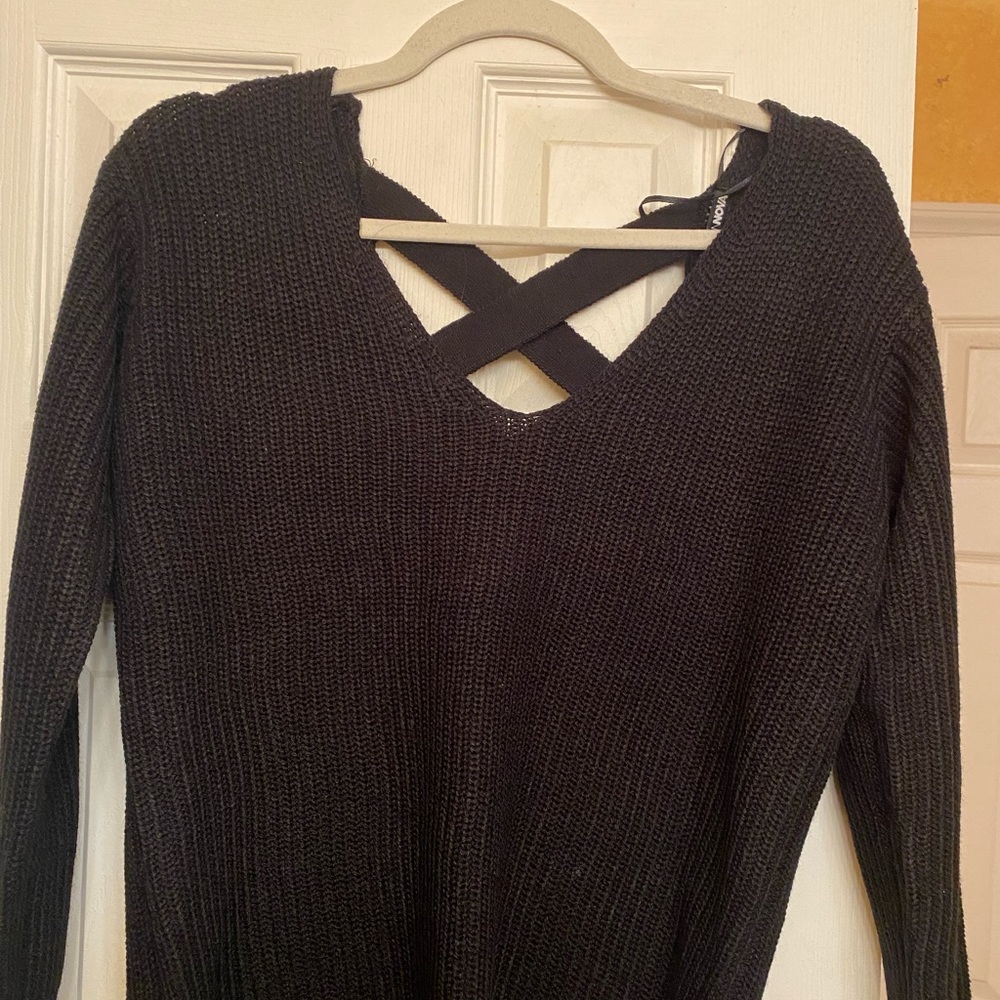 Black Sweater with Lace up Back NWOT